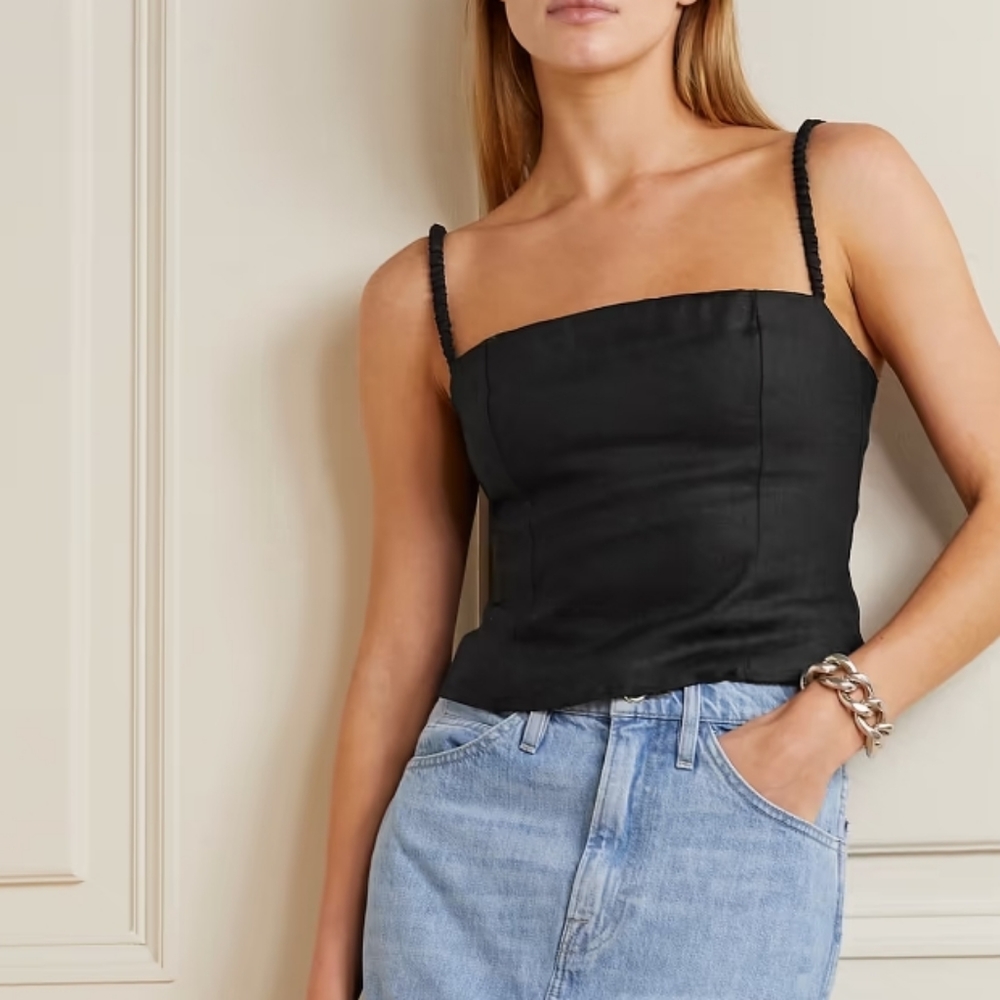 Reformation Amaya linen top size large black authentic new with tag